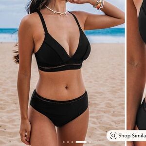 Cupshe Escaping Black Bikini Top and Mid-rise Bottom Set, Size: Medium, NWT
